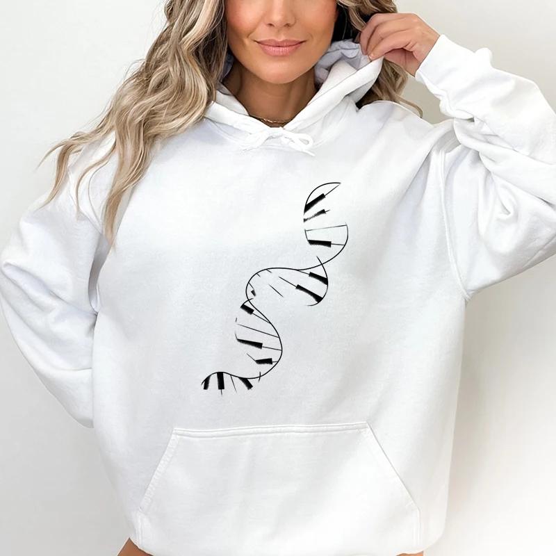 Женские Модные Повседневные Толстовки ДНК Пианино Классическая Клавиатура Графический Принт Женская Одежда Подарок Любителю Музыки Харадзюку Классическая Толстовка