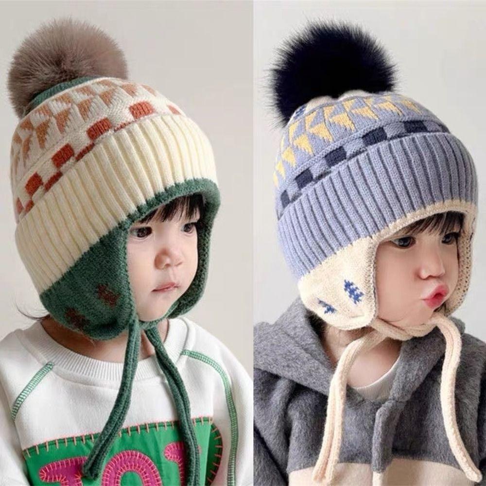 Soft Ear Protection Hat Wool Children Beanies Winter Warm Kids Cap Baby
