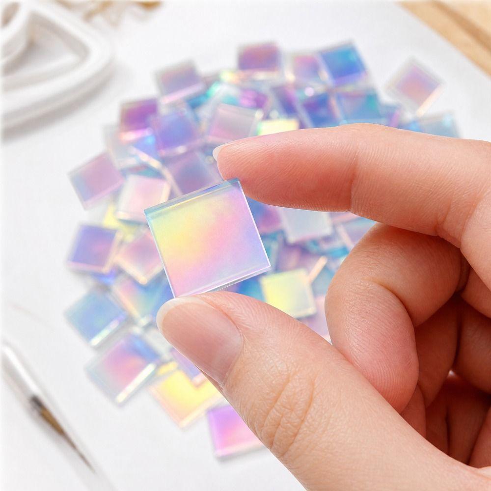 50Pcs Rainbow Holographic Acrylic Square Holo Plexiglass Tiles Iridescent Acrylic Art Creation