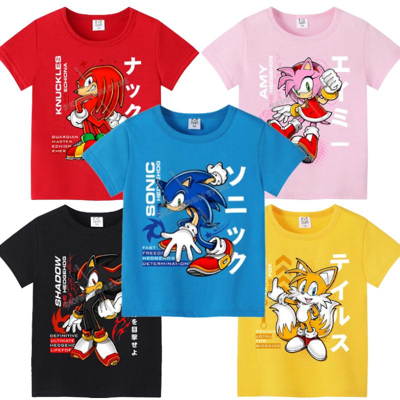 Sonics Anime T-shirt for Children New Round Collar Clothing Kid Short Sleeve Cartoon Partern Clothes Fashion Sunmer Tee Top Gift