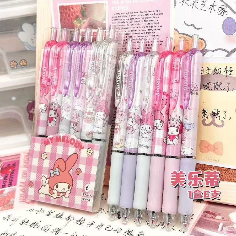 Персонажи Sanrio Куроми Мелоди Синнаморолл Нажимные Гелевые Ручки Кавайная Канцелярия Пишущие Ручки Черные Чернила
