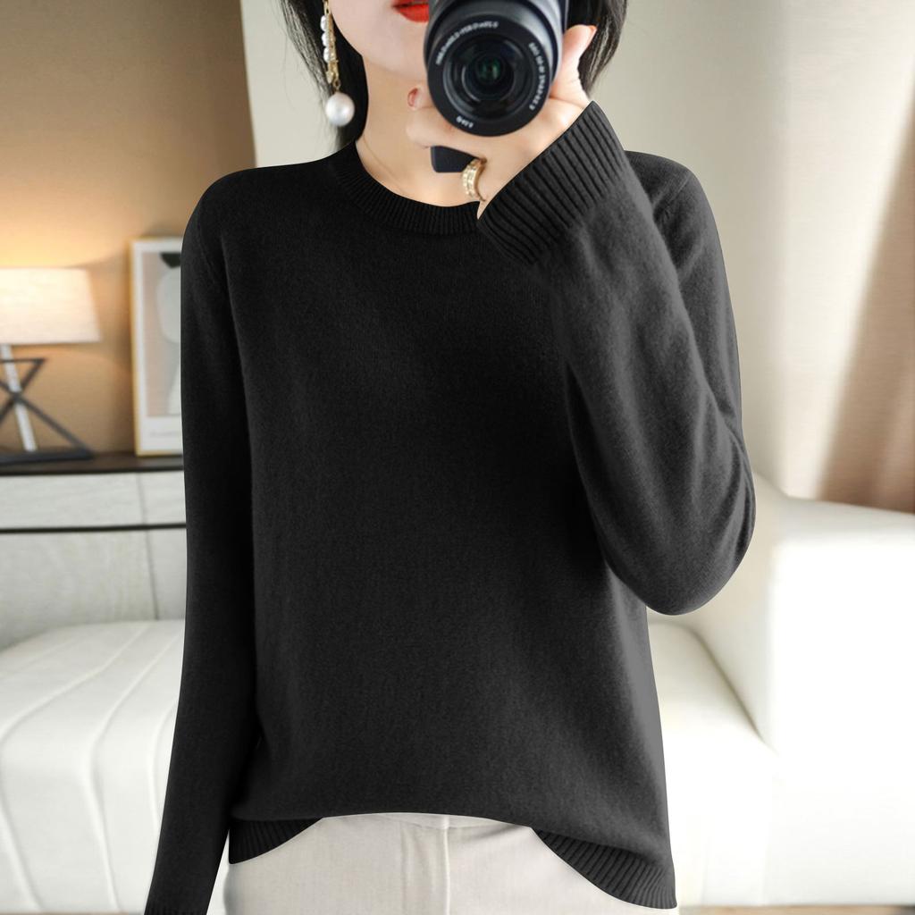 Women's Long Sleeved Knitted Sweater Round Neck Loose Thin Top