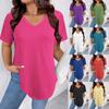 Летняя однотонная свободная футболка с короткими рукавами и V-образным вырезом, трикотажная футболка большого размера с короткими рукавами для женщин