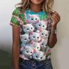 Summer Round Neck 3D Cartoon Cute Cat Print Top Fashionable Casual Short Sleeved Women's T-shirts