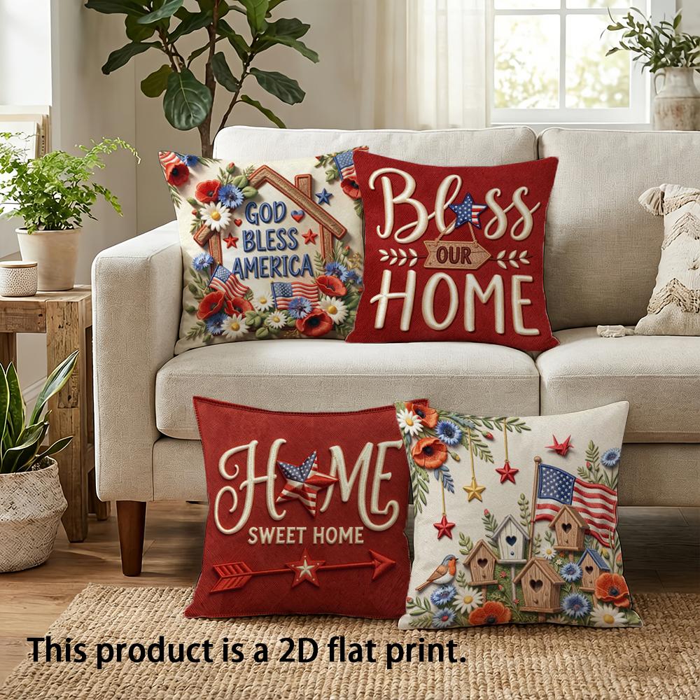 1/4Pcs Bless Our Home And Sweet Home Decorative Pillows Sofa Bed Cushion Cover Home Bedroom Decoration, 2D Flat Printing