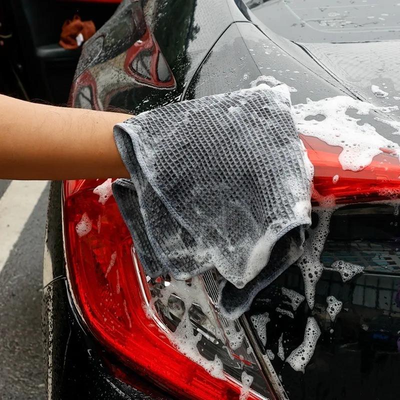 Микрофибровые полотенца для мытья автомобиля, суперабсорбирующее вафельное полотенце, салфетка для ухода за автомобилем, мягкие полотенца для сушки, тряпка для чистки кузова автомобиля