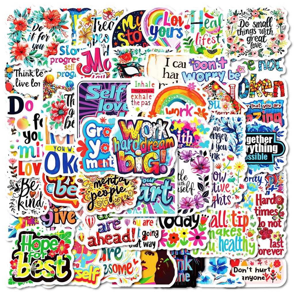 50 English Sunshine High Emotional Value Inspirational Classical Quotes Pp Waterproof Stickers Notepad Handbook Stickers