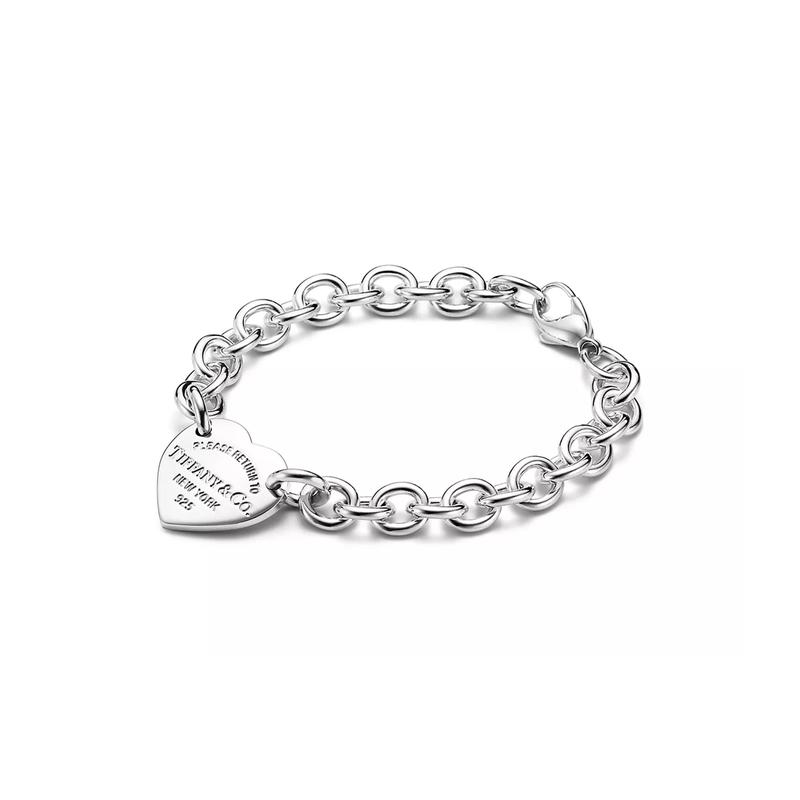 TIFFANY &CO Heart Shape Letter Logo 925 Silver Bracelet Women's Silver 60118040-Silver 19