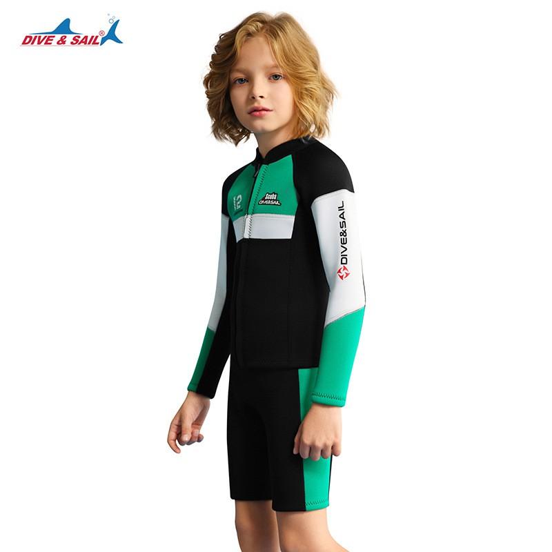 Kids 2.5mm Neoprene Wetsuit Set Long Sleeve Separate Warm Suit Snorkeling Surfing Cold Water Swimming