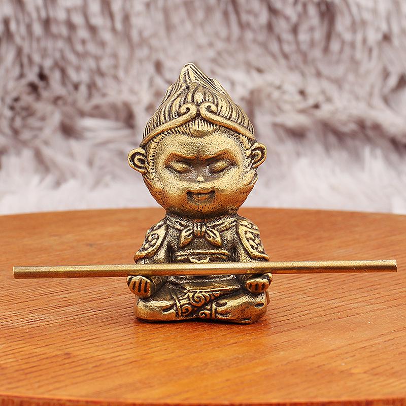 Yellow Brass Wukong Myth Statue with Ruyi Jingu Bang