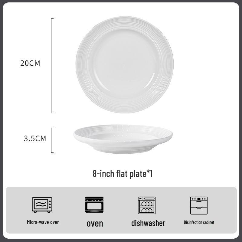 Ribbed Underglaze White Ceramic Tableware Set: Includes Plates, Chopsticks, Soup, Noodle, and Rice Bowls