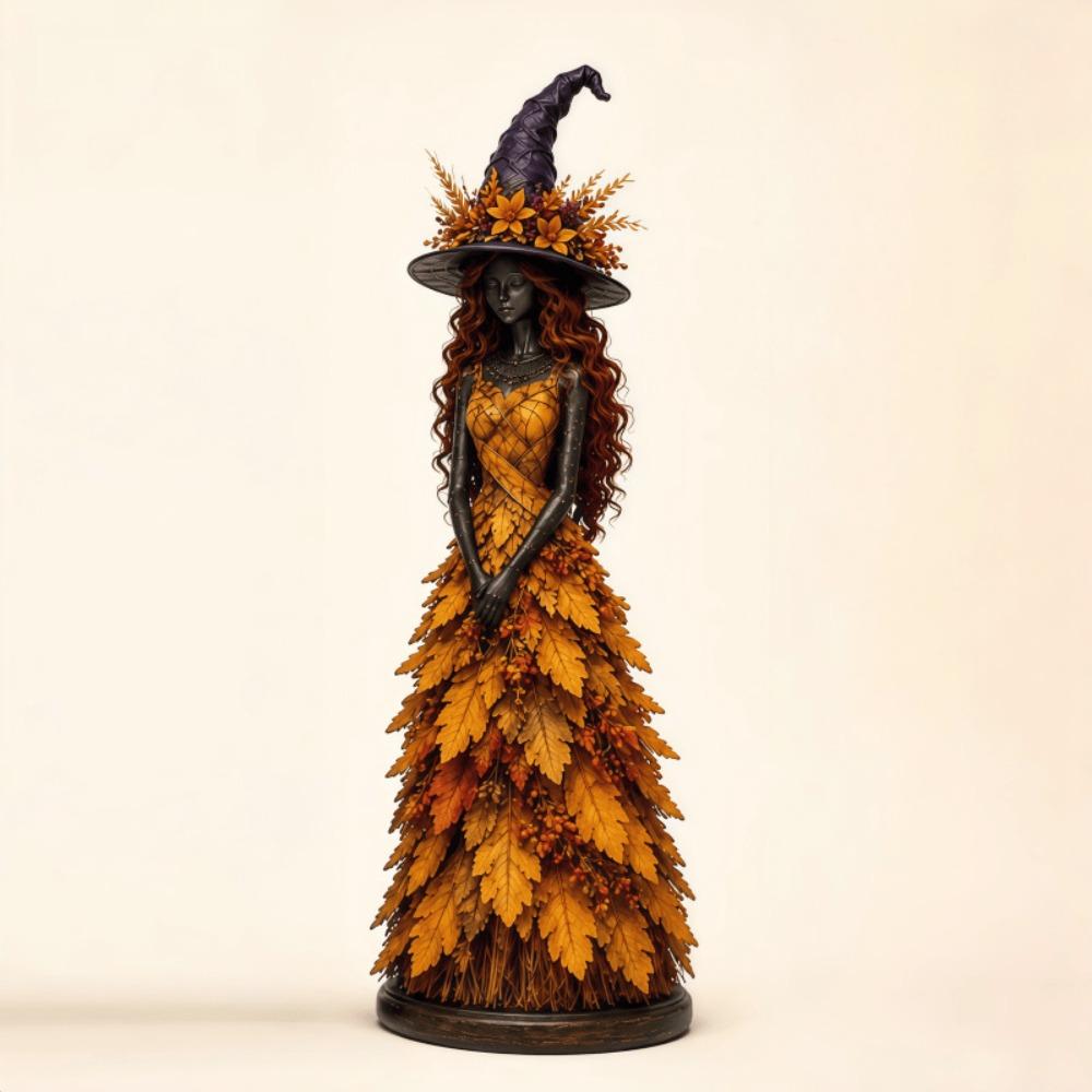 Harvest Theme Autumn Witch Figurine Resin Material Witch Shelf Decoration Halloween Season
