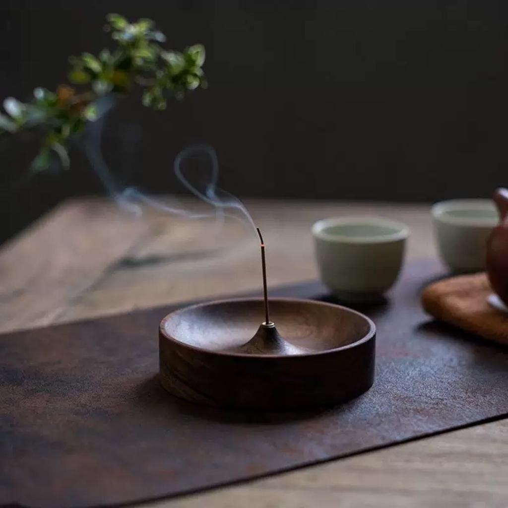 North American Black Walnut Solid Wood Incense Stick Handmade Tea Ceremony Round Incense Burner Agarwood Tray Holder