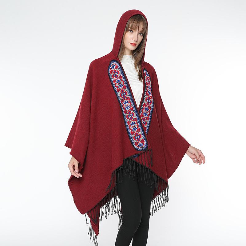 Autumn and Winter Style Imitation Cashmere Scarf, Women's Retro Fringed Embroidered Hat, Thickened Shawl, Cape