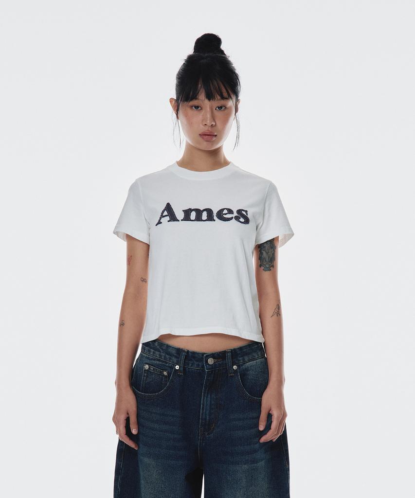 AMES-WORLDWIDE Базовая джинсовая футболка с аппликацией логотипа Белая (Am2Emut514A)