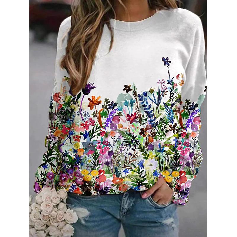 Autumn New Floral Sweatshirts Flower Bird 3D Print Hoodies Women Streetwear Long Sleeve Pullovers Tops Y2k