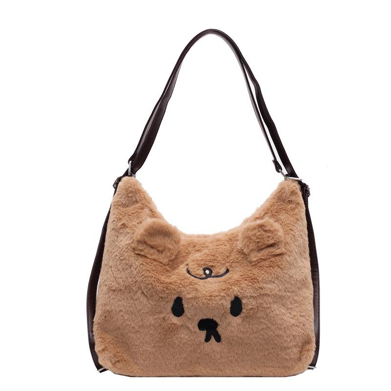 Plush Commuter Tote Bag Women's Large-capacity New Autumn and Winter Casual Cartoon Shoulder Backpack