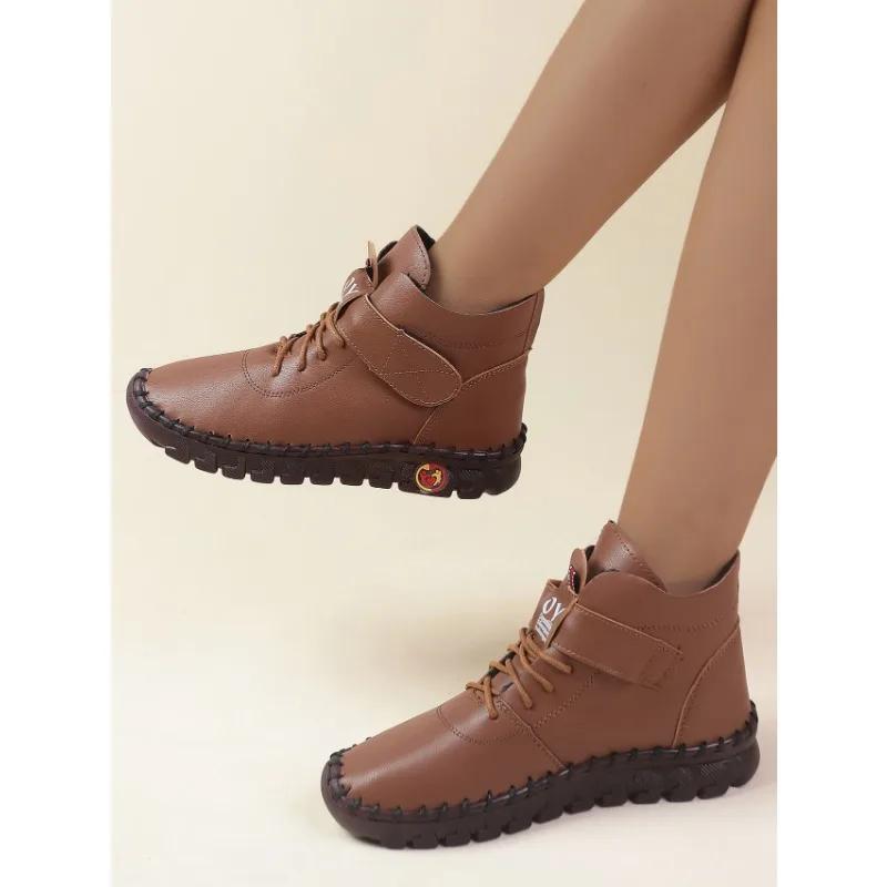 Новая весенняя повседневная женская обувь, лоферы на платформе, кожаные туфли на плоской подошве со шнуровкой, обувь без шнуровки для мам, Mujer Zapatos Chaussure Femme