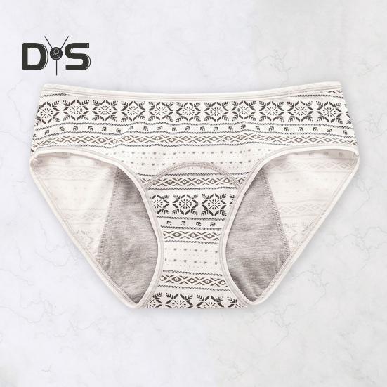 Women Panties Geometric Print High Waist Seamless Elastic Period High Absorbency Prevents Leakage Briefs Menstrual Underpants Daily Wear Sleep
