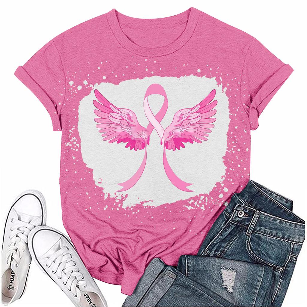 Women's Breast Ribbon Printed Casual Short Sleeve