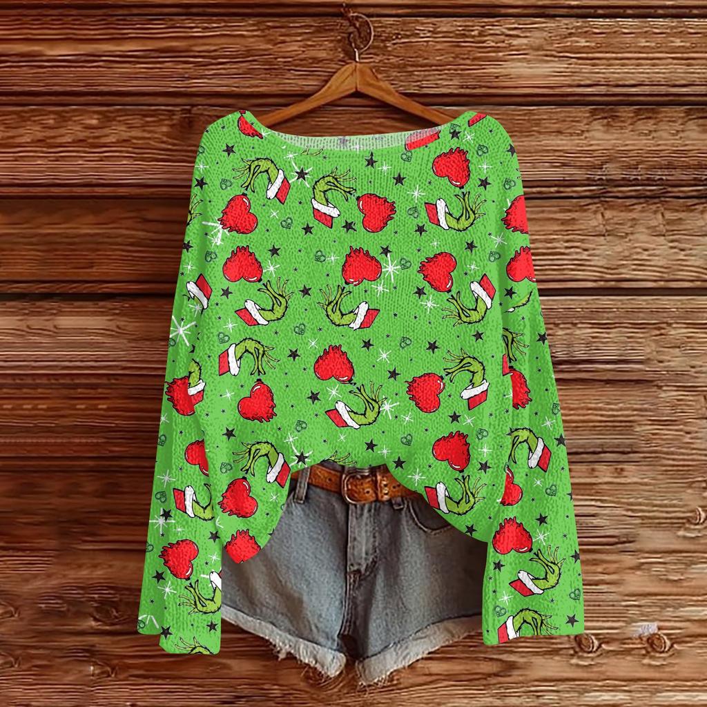 Womens Fall Sweaters Long Sleeve Print Tops Pullover Sweaters Loose Dressy Casual Basic Clothes