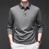 Мужская рубашка в стиле business casual для весны и осени, с длинным рукавом, с нашивкой, однотонная, рубашка-поло, дышащая, удобная, универсальная