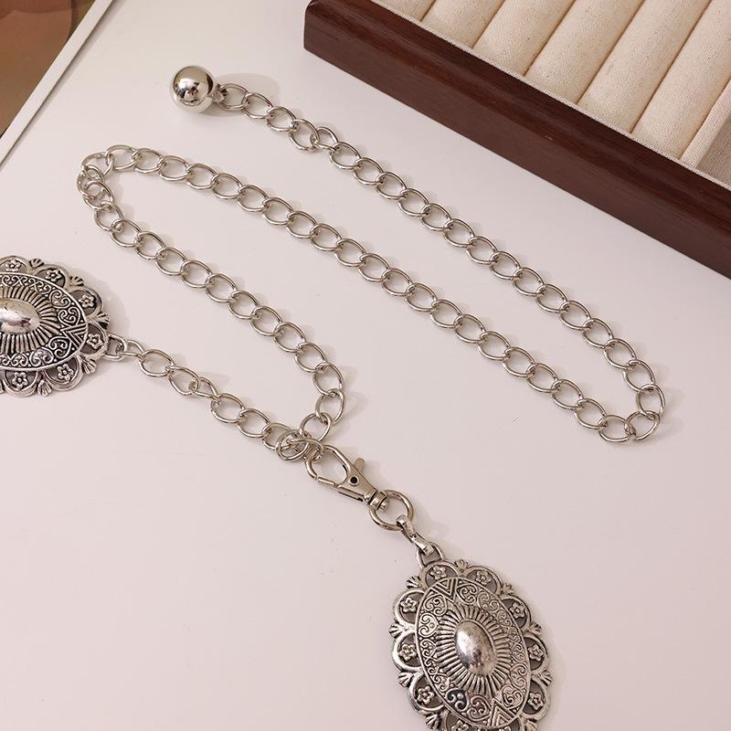 Европейская и американская старинная позолоченная почерневшая металлическая женская цепочка на талию в западном InS-стиле с ретро-резьбой