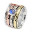 Sterling Silver Copper Brass Ring Round Cabochon Spinner Stone Ring Natural Moonstone Gemstone 6.5 Gms