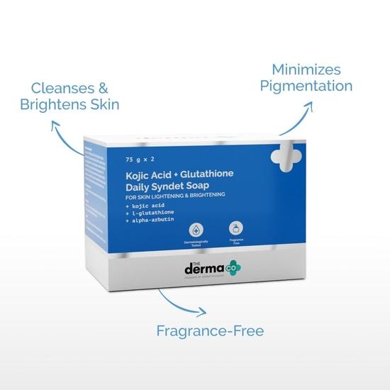 Ежедневное мыло Derma Co Kojic Acid + Glutathione Syndet с койевой кислотой, L-глутатионом и альфа-арбутином для осветления и придания яркости коже - упаковка из 2 шт.
