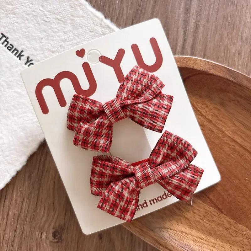 Милая детская заколка для волос для девочек, красный цвет, модный бант, пояс, заколка для волос для малышей, однотонные заколки в горошек, клетчатый стиль, аксессуары для волос