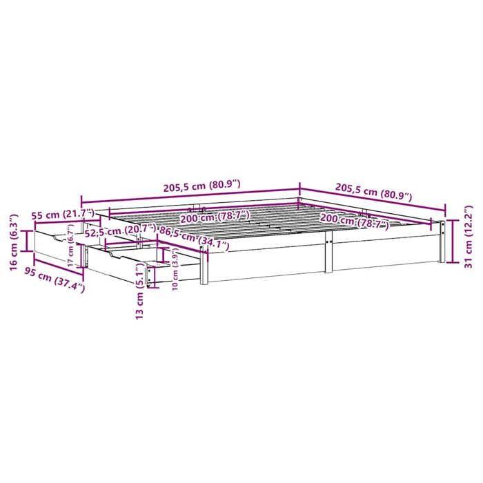 VidaXL Cadre de lit sans matelas blanc 200x200 cm bois massif de pin 3301671