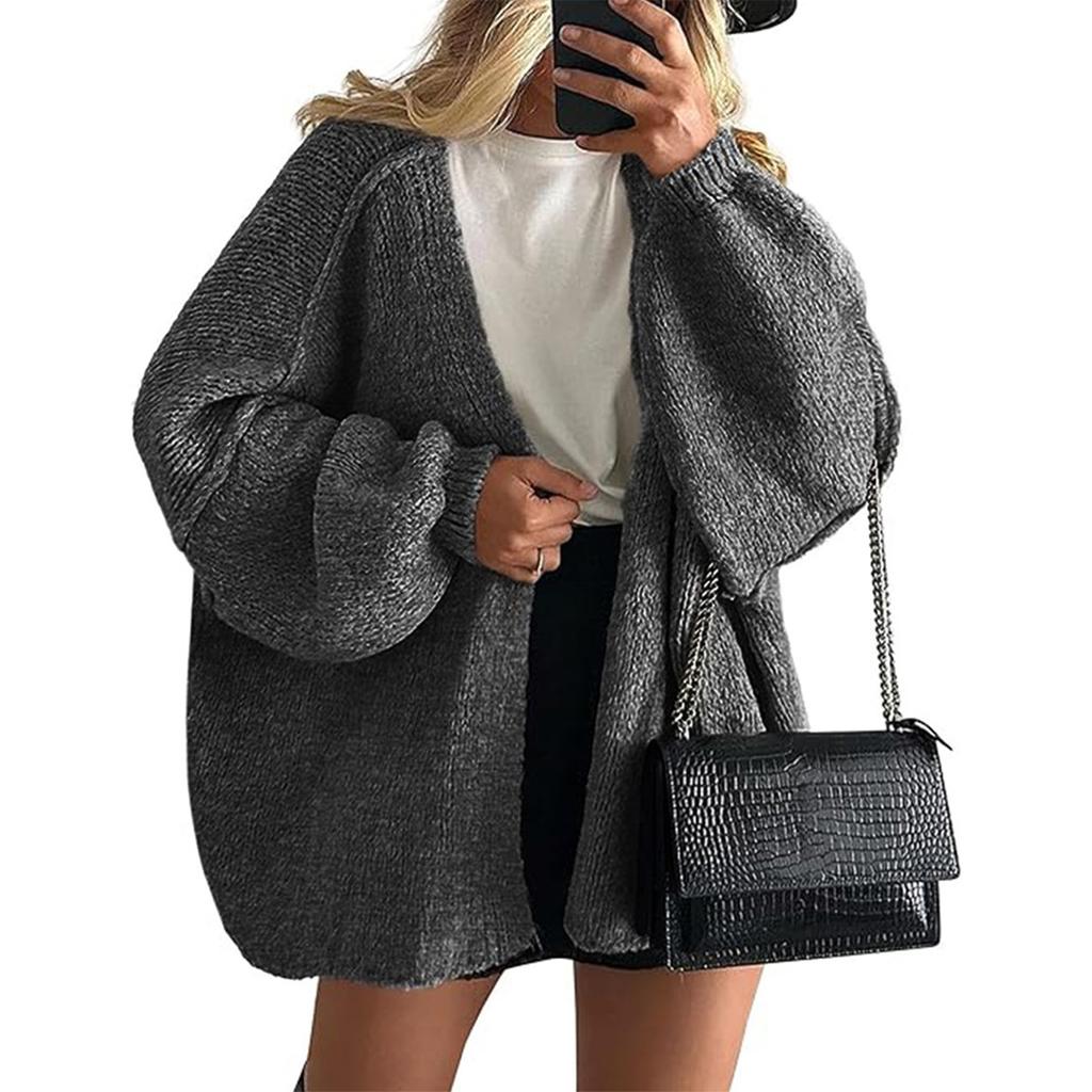 Women's Fashion Solid Color Coats Long Sleeved Knitted Casual Cardigan Sweater Jacket