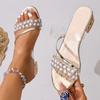 Жемчужная отделка Низкий каблук Шлепанцы для женщин 2025 Лето Большой размер Золотые сандалии Женские Комфортные Уличные Пляжные шлепанцы