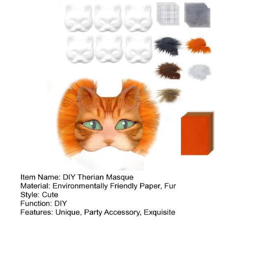 DIY Therian Masque Kit Cat Fox Animal Face Cushion with Fur Halloween Role-Playing Prop for Masquerade Carnival Cosplay Party Supplies
