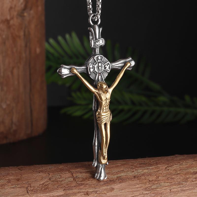 Vintage Catholic Cross Pendant Necklace Men Women Christian Believers Prayer Amulet Jewelry