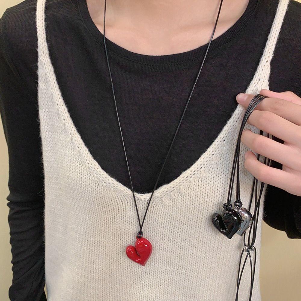 Drawstring Fashion Choker Romantic Sweater Chain Pull-out Heart Pendant Necklace  Women