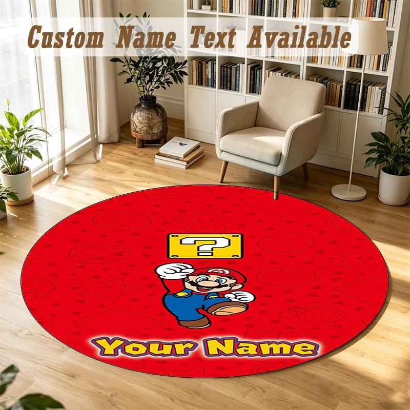 Round Rug Custom NameSuper Mario Pattern Non Slip Carpet Home Floor Decor