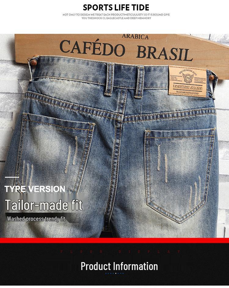 Men's Retro Ripped Mid-Length Denim Shorts – Versatile, Trendy, and Nostalgic