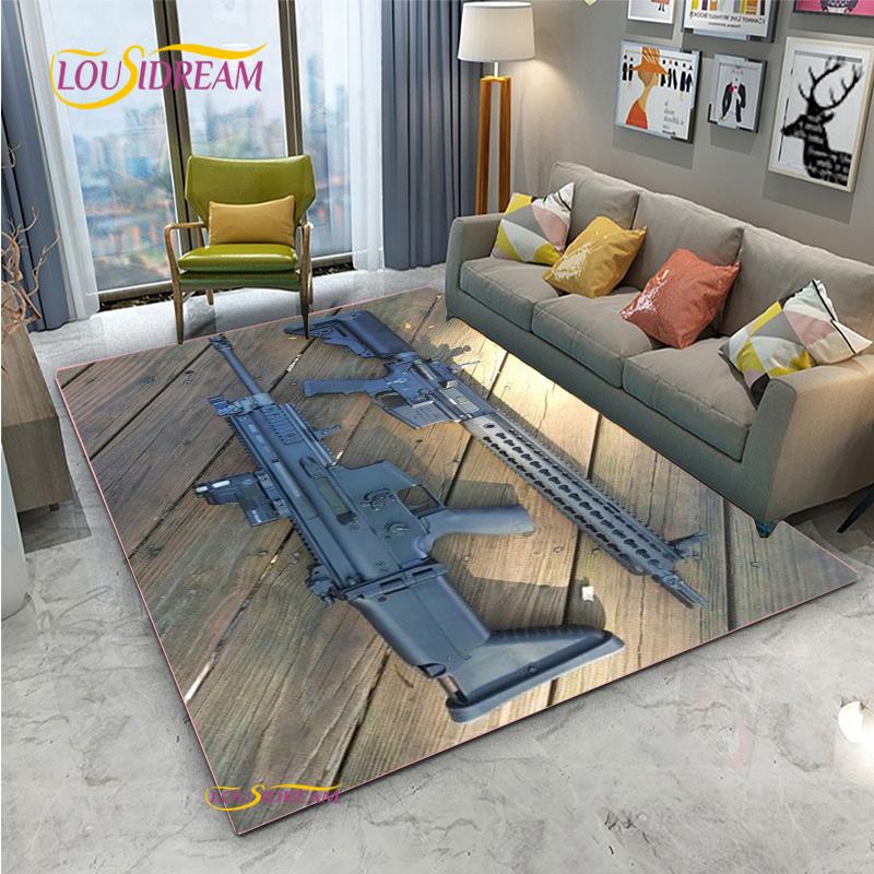 3D Ковер с мультяшным рисунком винтовки, пистолета, револьвера, ковер для гостиной, спальни, детский кухонный коврик, нескользящий коврик для ванной