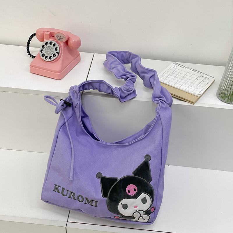 Hello Kitty Melody Kuromi Canvas Shoulder Bag With Stitching Details For Student And Outing
