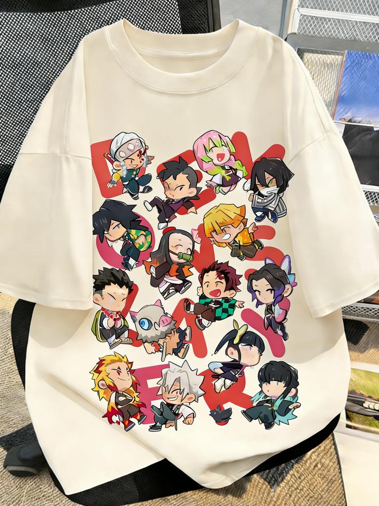 Plus Size Demon Slayer Anime Print Unisex and Women Tshirt Casual Parentchild Top Fashionable Summer Street Cotton Harajuku Y2K