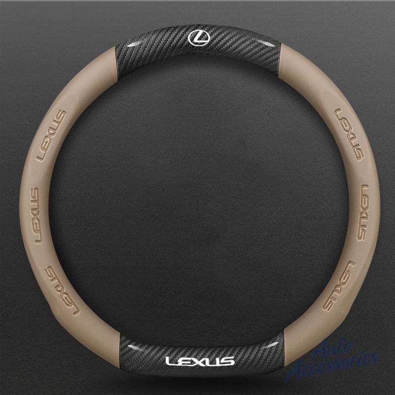 BJYL6 38cm Car Anti-Slip Steering Wheel Cover Carbon Fiber Leather Cover For Lexus F SPORT ES RX NX LS UX LM LX GX LC RZ IS CT GS RC