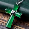 925 Silver Necklace Set with Chrysoprase Cross Pendant Women In Europe and The Wind Natural Green  Pendant