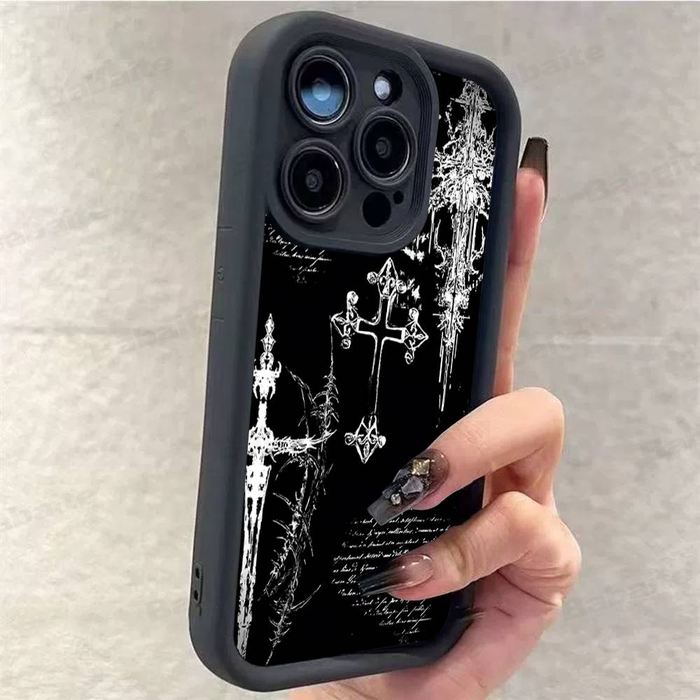 Готический Кибер-Сигил Крест Чехол для Телефона Для iPhone 17 16 15 14 13 12 11 Pro Max 16E Plus INS Мягкий Чехол