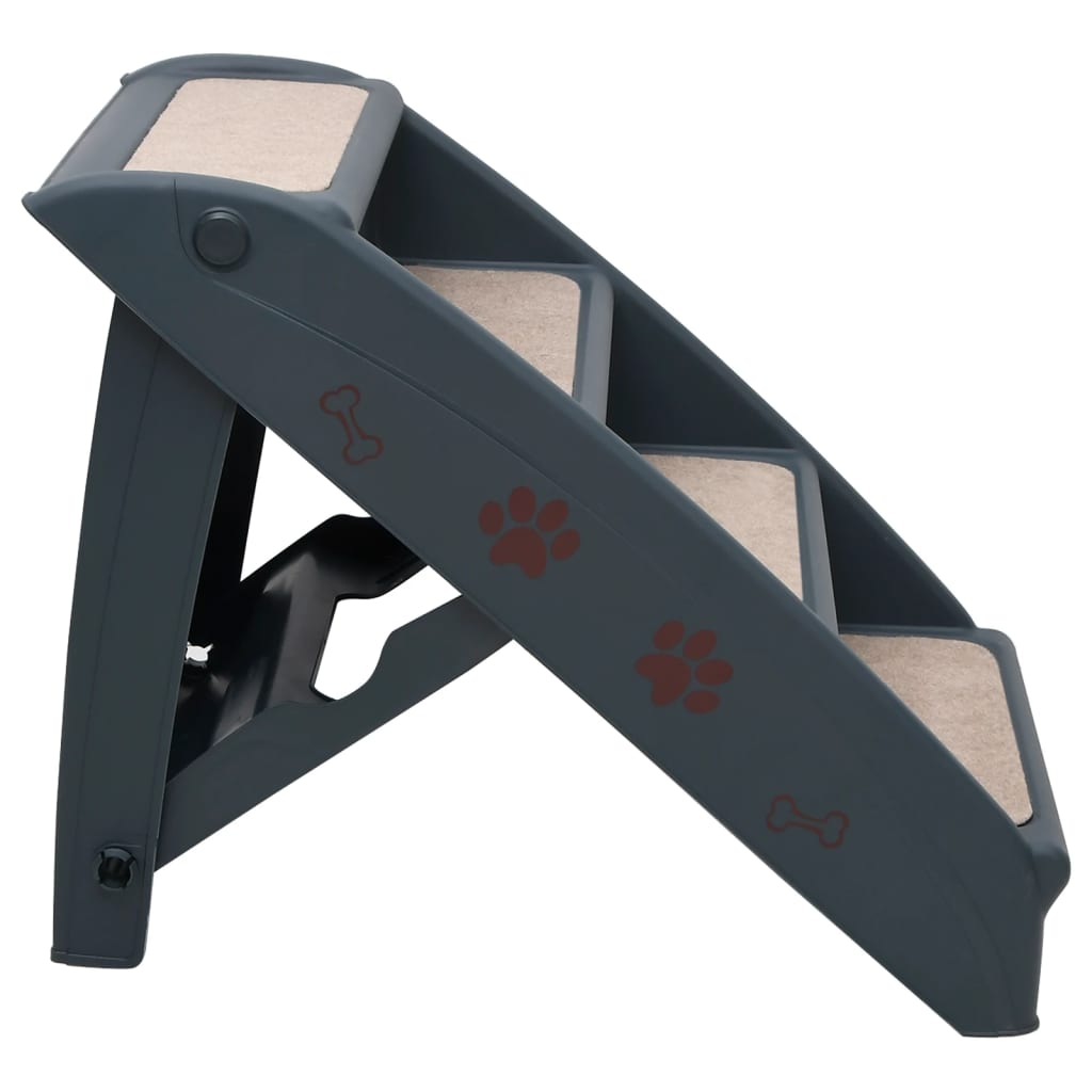 4 Step Foldable Dog Stairs Dark Gray