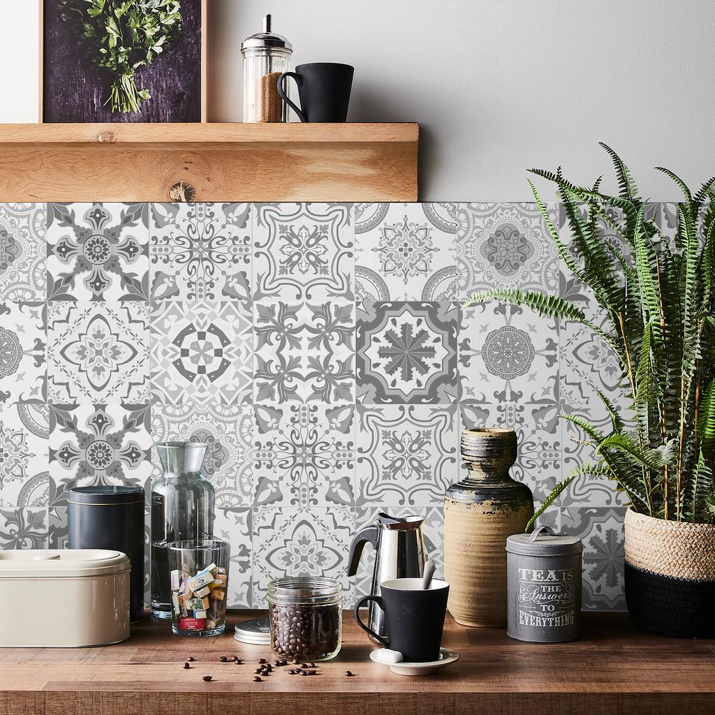 15Cm Art Tile Wall Sticker Self-Adhesive Creative Mandala Style Tile Sticker Glue-Free Waterproof 24 Pieces