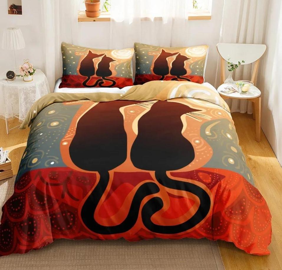 Мультяшный Милый Кот Пуховое Одеяло Пододеяльник 3-х Предметный Комплект Односторонней Печатью Постельное Белье Удобный Пододеяльник С 2 Наволочками