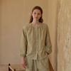 Autumn new women's cotton abraded crew neck cardigan type printed pajamas long sleeves trousers loungewear set