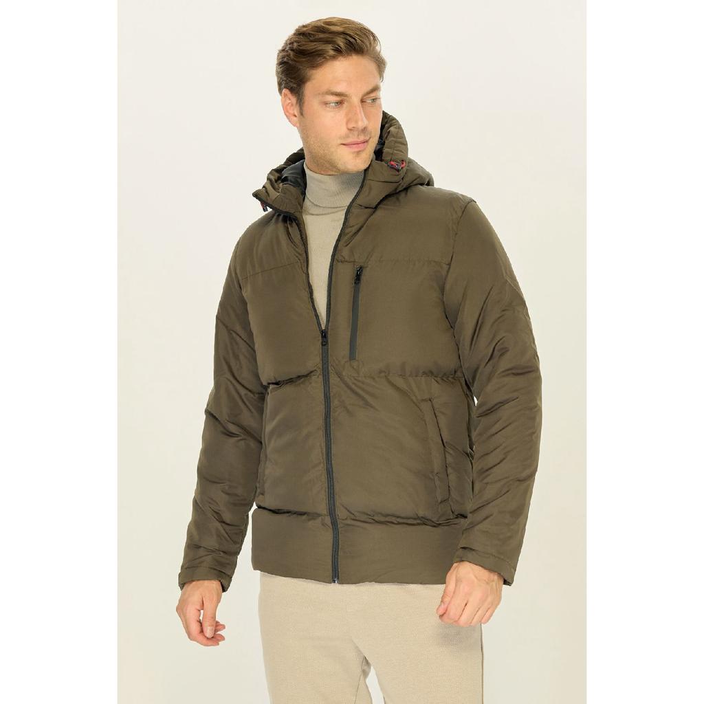 Мужское черное ветрозащитное стеганое зимнее пальто с капюшоном из волокна