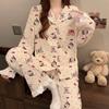 Женская пижама из имитации хлопка, новинка весны, в милый горошек, с кружевом, с длинным рукавом, домашняя одежда, модный комплект из двух предметов